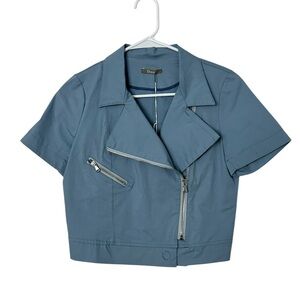 Dixie Cropped Slate Blue Western Moto Top | Size S